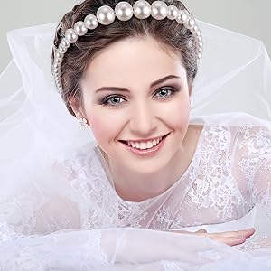 2 Pieces Pearl Headbands Elegant Bridal Headband Fake Pearl Hair