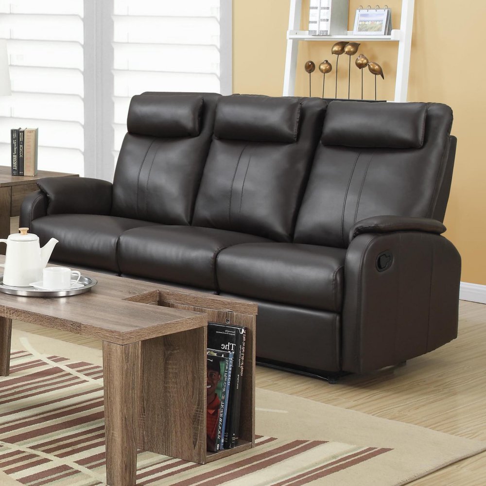 Monarch Specialties Reclining Sofa Brown Bonded Leather / Match