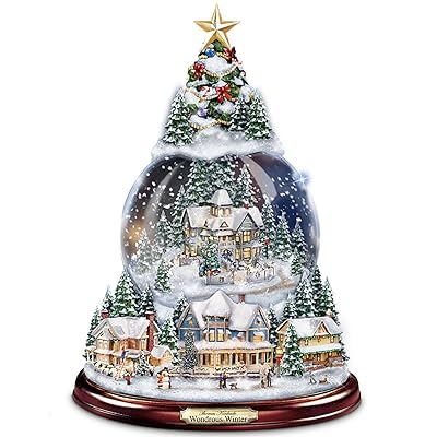 Thomas Kinkade Wondrous Winter Musical Tabletop Christmas Tree With Snowglobe: Lights Up! by The Bradford Exchange