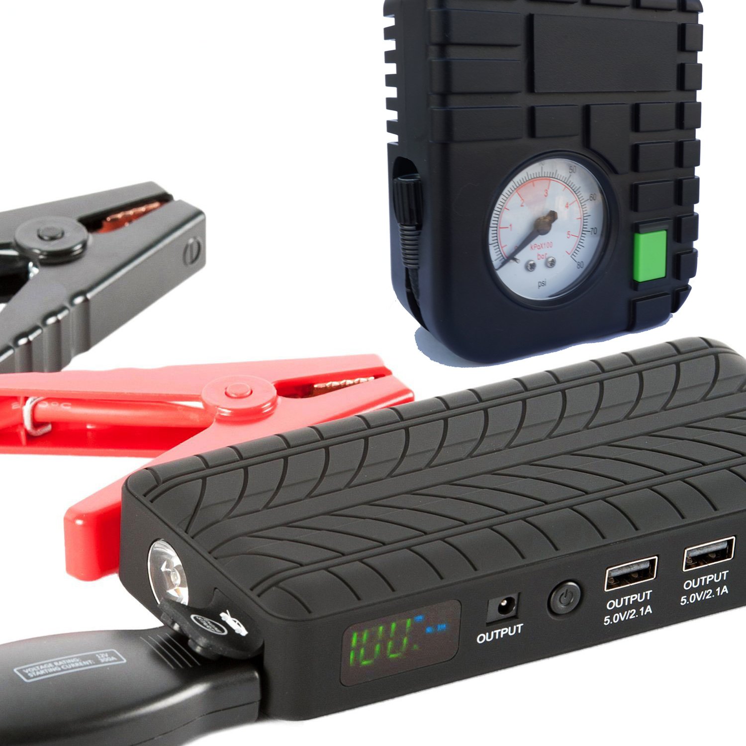 Rugged Geek Portable Car Jump Starter Booster Pack with Air Compressor