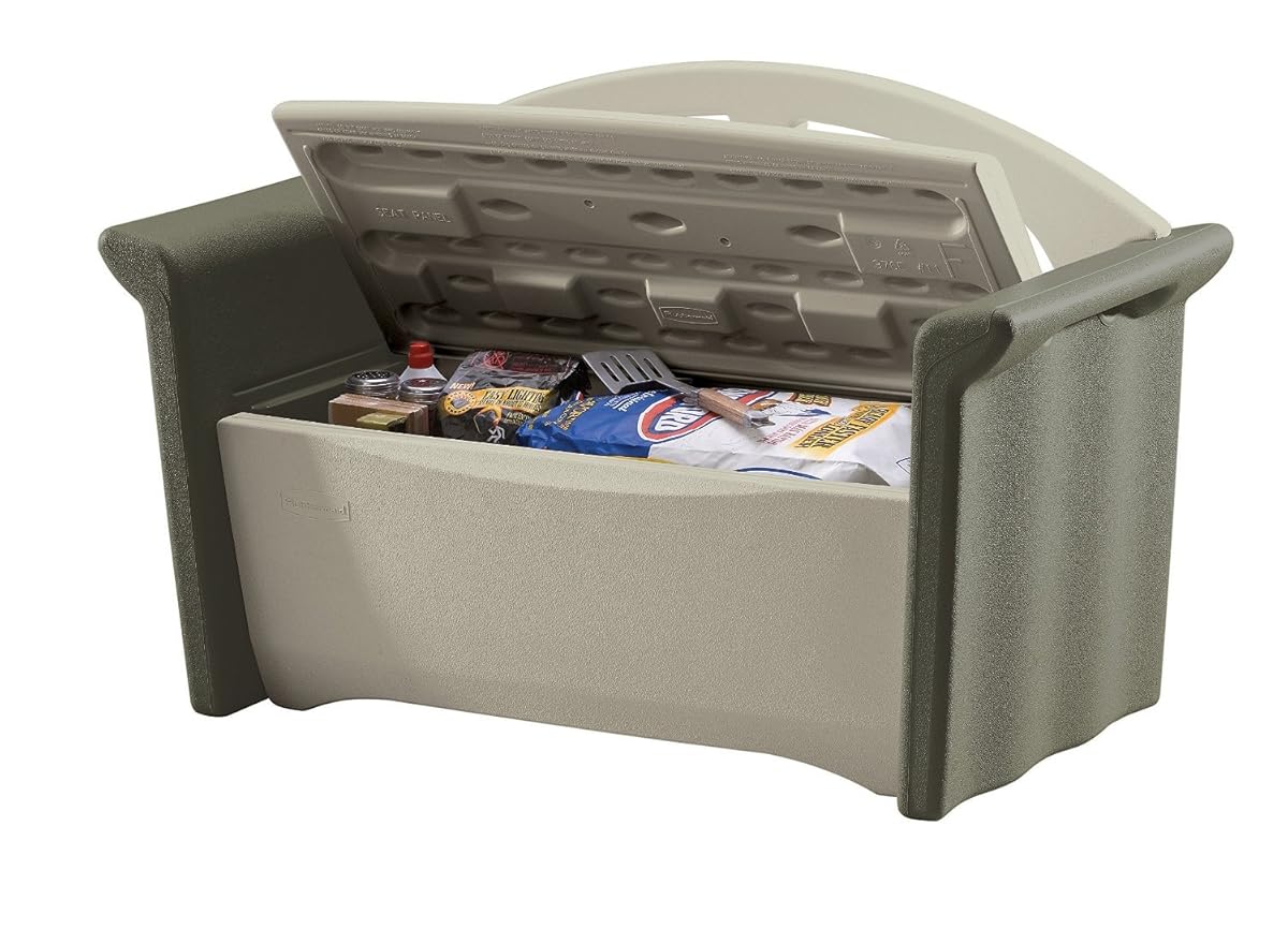 Rubbermaid Outdoor Patio Storage Bench, 4 cu. ft., Olive/Sandstone