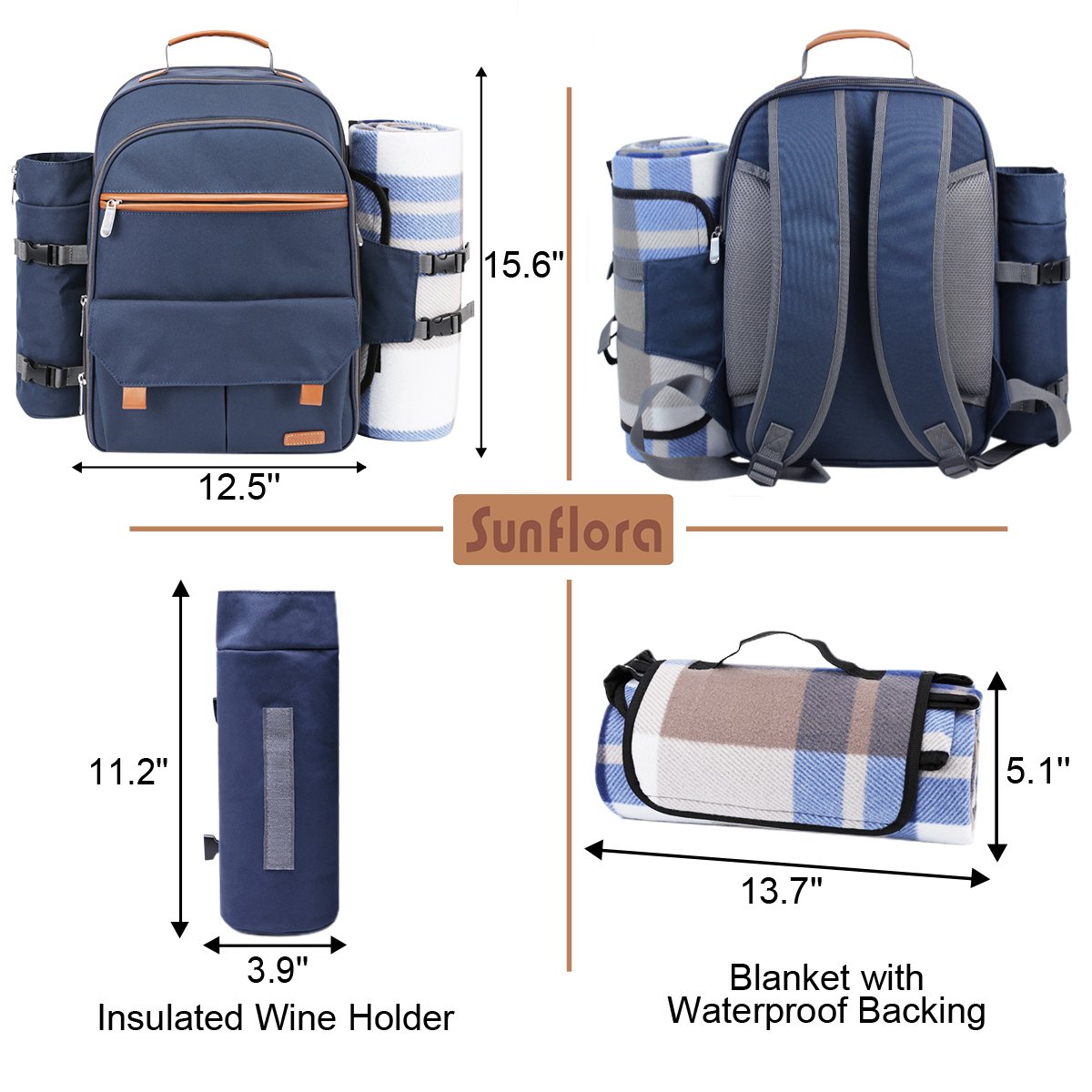 Sunflora Picnic Backpack For 4 Person Set With Insulated Waterproof