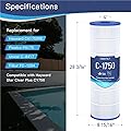 Grefilt C1750 Pool Filter Cartridge, Compatible with Hayward C1750, CX1750RE, 175 sq.ft, 28 3/16" x 8 15/16" 