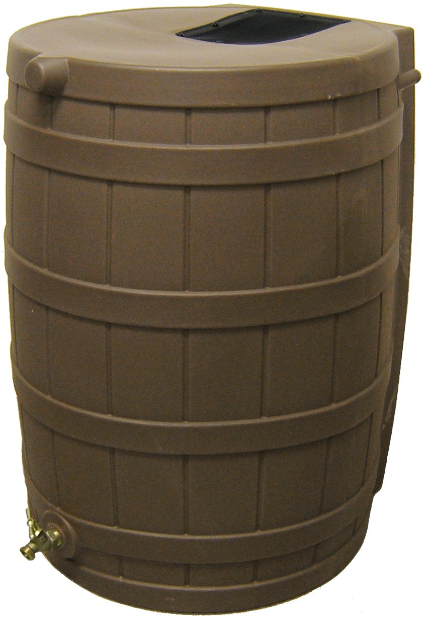 Rain Water Barrel Plastic Storage Garden Spigot Outdoor Brown Oak 55