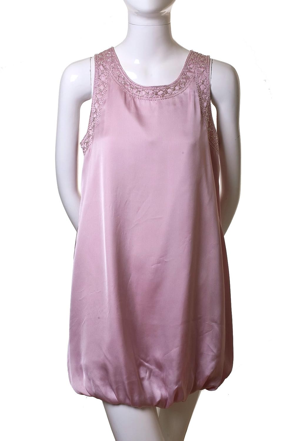 Mustard Seed Sleeveless Sequin Embroidered Fully Lined Satin Bubble Dress Pink L