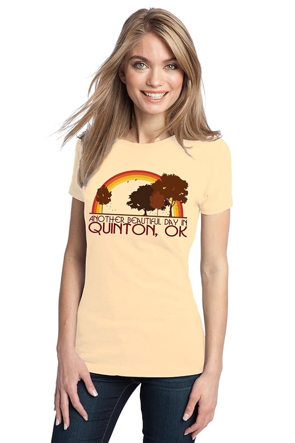 Amazon.com: ANOTHER BEAUTIFUL DAY IN QUINTON, OK Retro Ladies' T ...