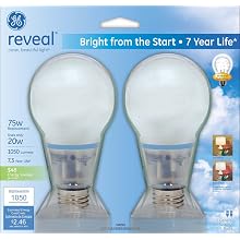 GE Lighting 63511 20-Watt 1050-Lumen Bright from the Start CFL Light Bulb, Reveal, 2-Pack
