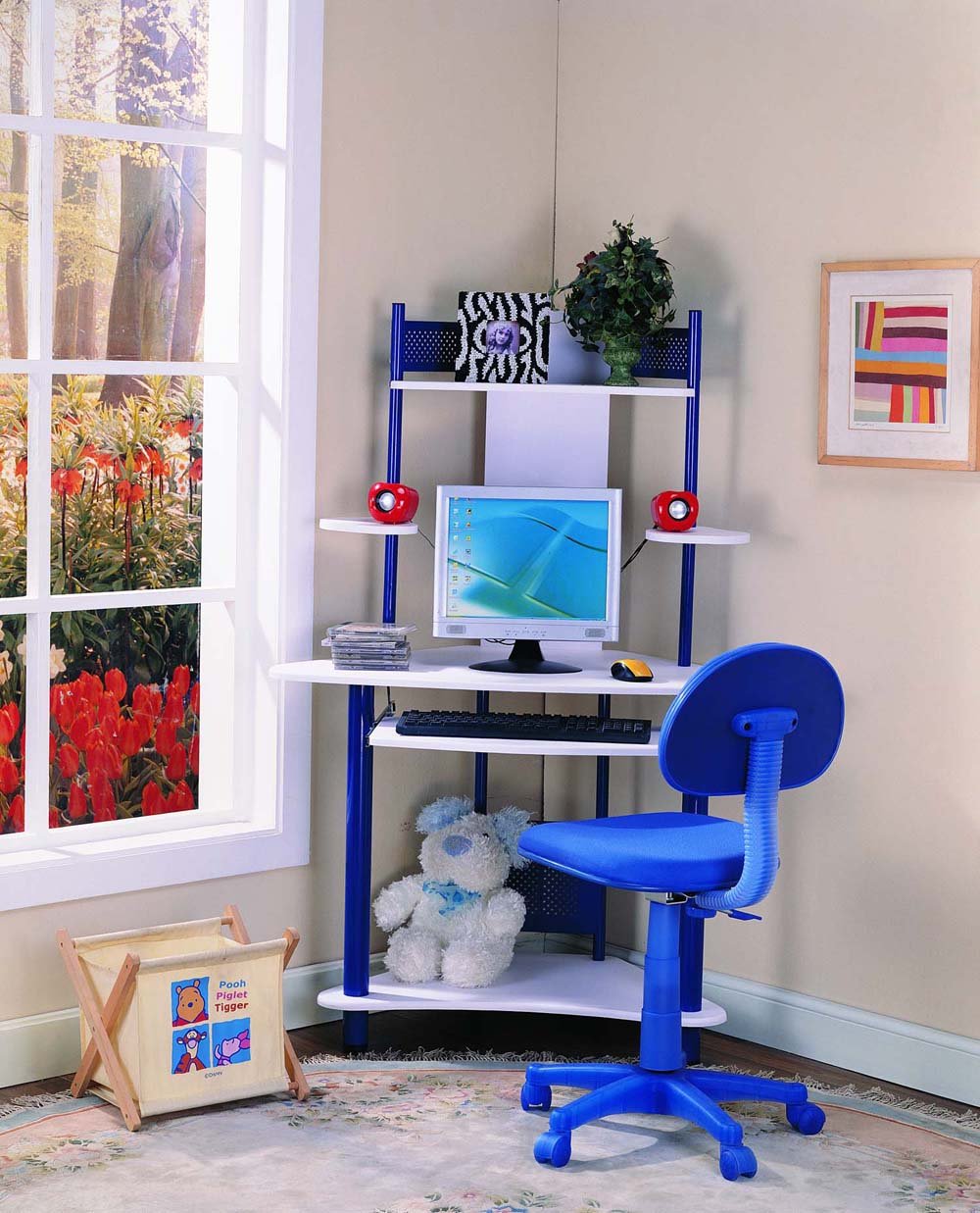 Boys Computer Writing Center Table Desk Workstation Study Blue