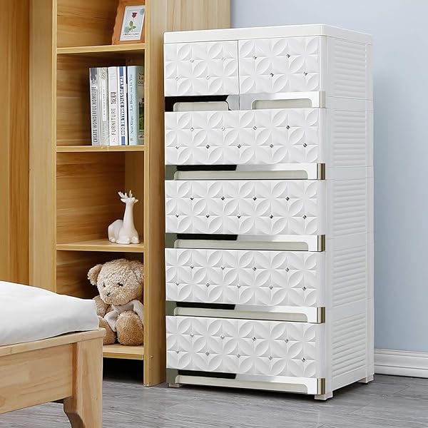 Nafenai 6 Drawers Plastic Storage Drawers Dresser White Tall