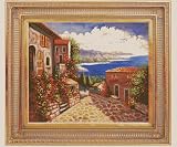 Art Reproduction Oil Painting - Mediterranean Scenes: Silent Harbor with Regal Gold Frame - Gold Finish - Standard 20x24 - Hand Painted Framed Canvas Art
