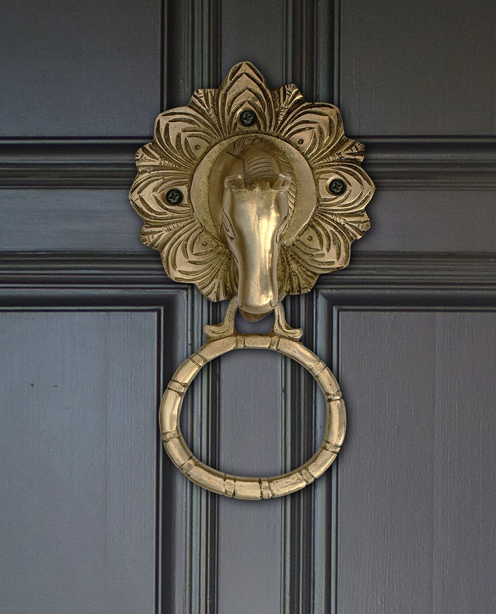 Brass Horse Door Knocker Antique Vintage Look Rustic Doorknockers