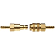 Brass Double Shut-Off Quick Connect Tube Fitting, Barbed Coupler, 3/16" Tube ID, with Buna-N Seal