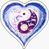 Dolphin Yin Yang in Heart with Turtles, Sun, Moon, and other Marine / Sea Life - Sticker / Decal