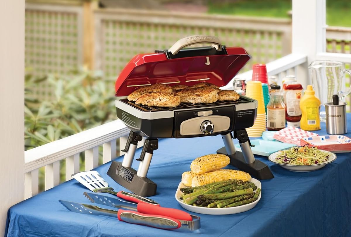 Cuisinart CGG180T Petit Gourmet Portable Tabletop Gas Grill, Red