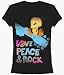 Looney Tunes Tweedy Warner Bros. Kids Animated Cartoon TV Series Love Peace Juniors Black T-Shirt, Juniors Large