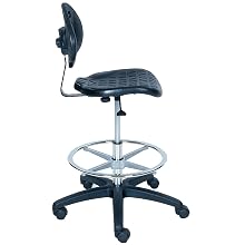 BodyBilt 1010 F1 Black Poly Plastic Stool with 7.5" Height Adjustment, 16.5" Width Backrest, 18.25" Width Seat, No Arm