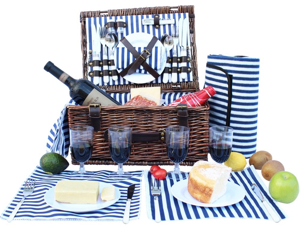 INNO STAGE Wicker Picnic Basket for 4, Willow Storage Hamper Service