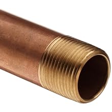 Red Brass Pipe Fitting, Nipple, Schedule 40 Seamless, NPT Male