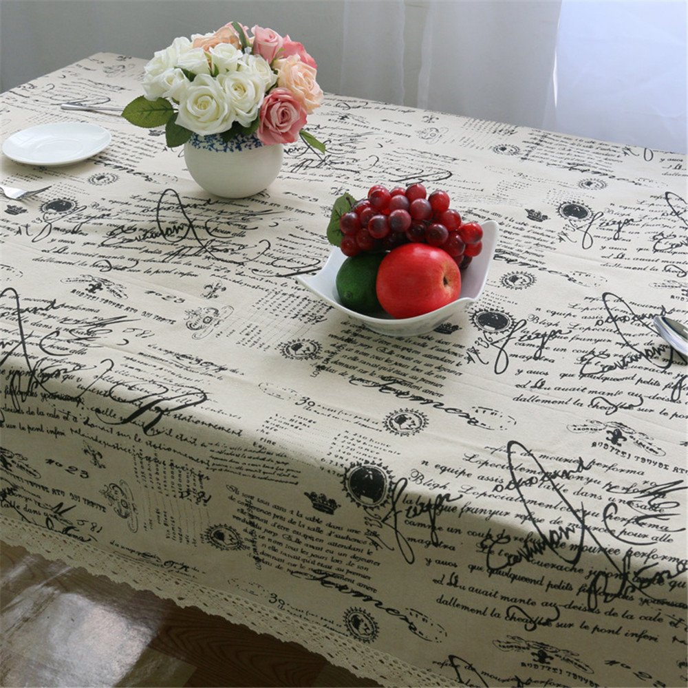 Superwinger Vintage Lace Tex Tablecloth,Linen Embroidered Rectangle