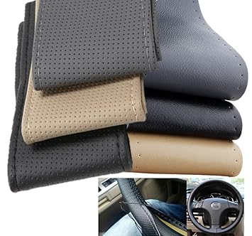 【クリックで詳細表示】全6種 編み上げ ステアリング ハンドル カバー ベージュ メッシュ： カー＆バイク用品