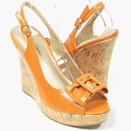 SKY Cute Spring Time Peep Toe Bow Crinkle Patent Cork Wedge Platform Heels Shoes