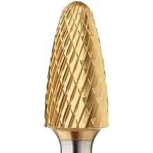 PFERD Tree Carbide Bur, TiN Finish, Double Cut, Radius End