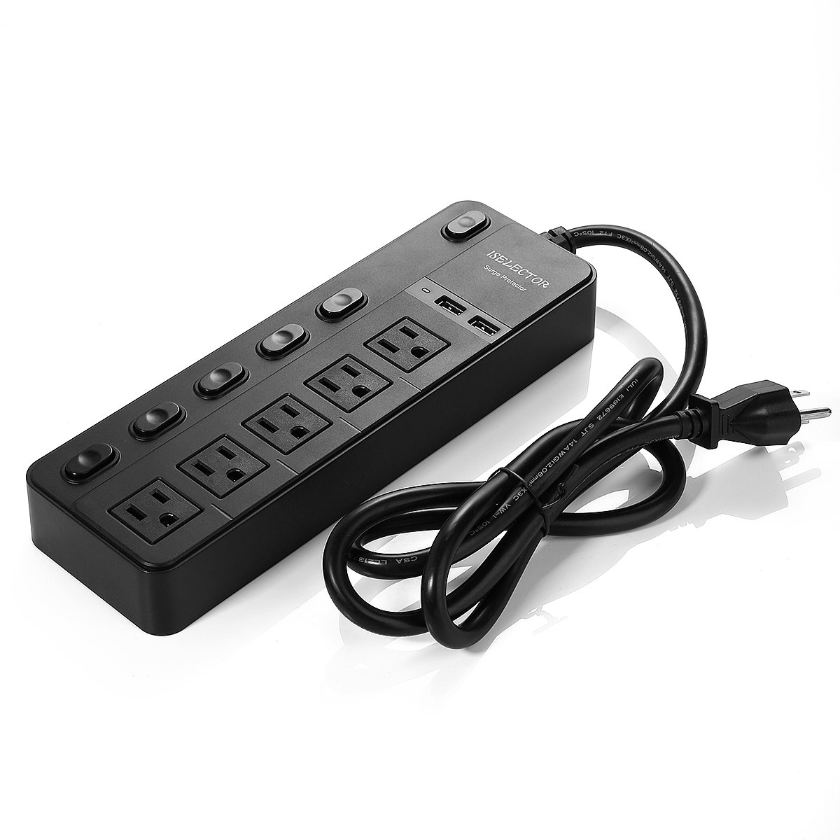 Surge Protector 5 Individual Switches Power Strip with Dual USB