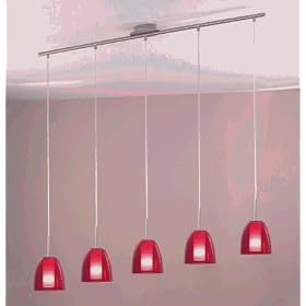 Eglo 87553A Sasso, Nickel Red and Frosted Opal, 5-Light Pendant Light Fixture by Eglo