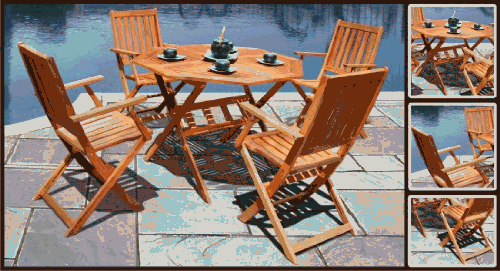 VIFAH V412SET1 Outdoor Wood 5-Piece Dining Set, Natural Wood Finish, 40 by 40 by 29-Inch