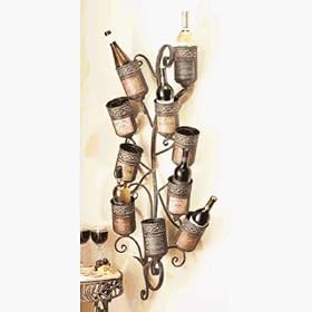 Wall Wine Rack with Scroll Design Stem in Antique Gold Finish by CBK