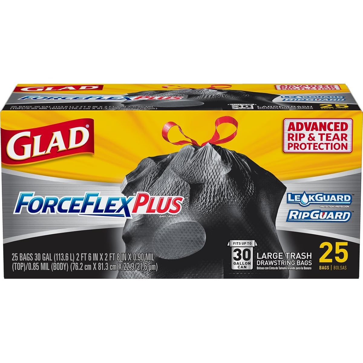 Glad Dual Defense Large Drawstring Trash Bags 30 Gallon