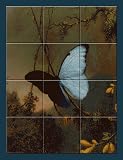 Blue Morpho Butterfly Ceramic Tile Wall Mural 13 x 17.25