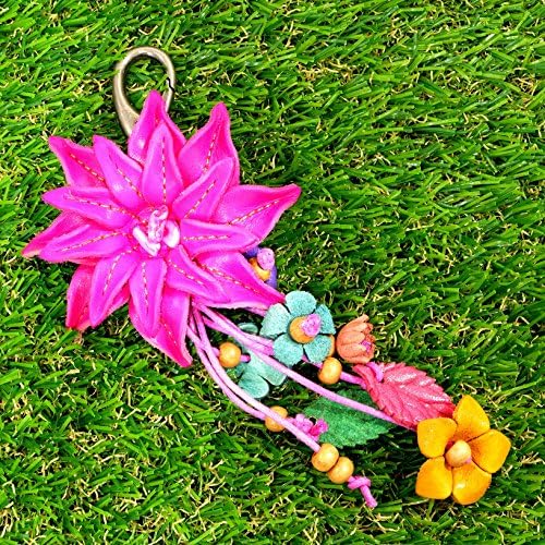 Pink Leather Flower Keyring Keychain Vintage Texas Theme