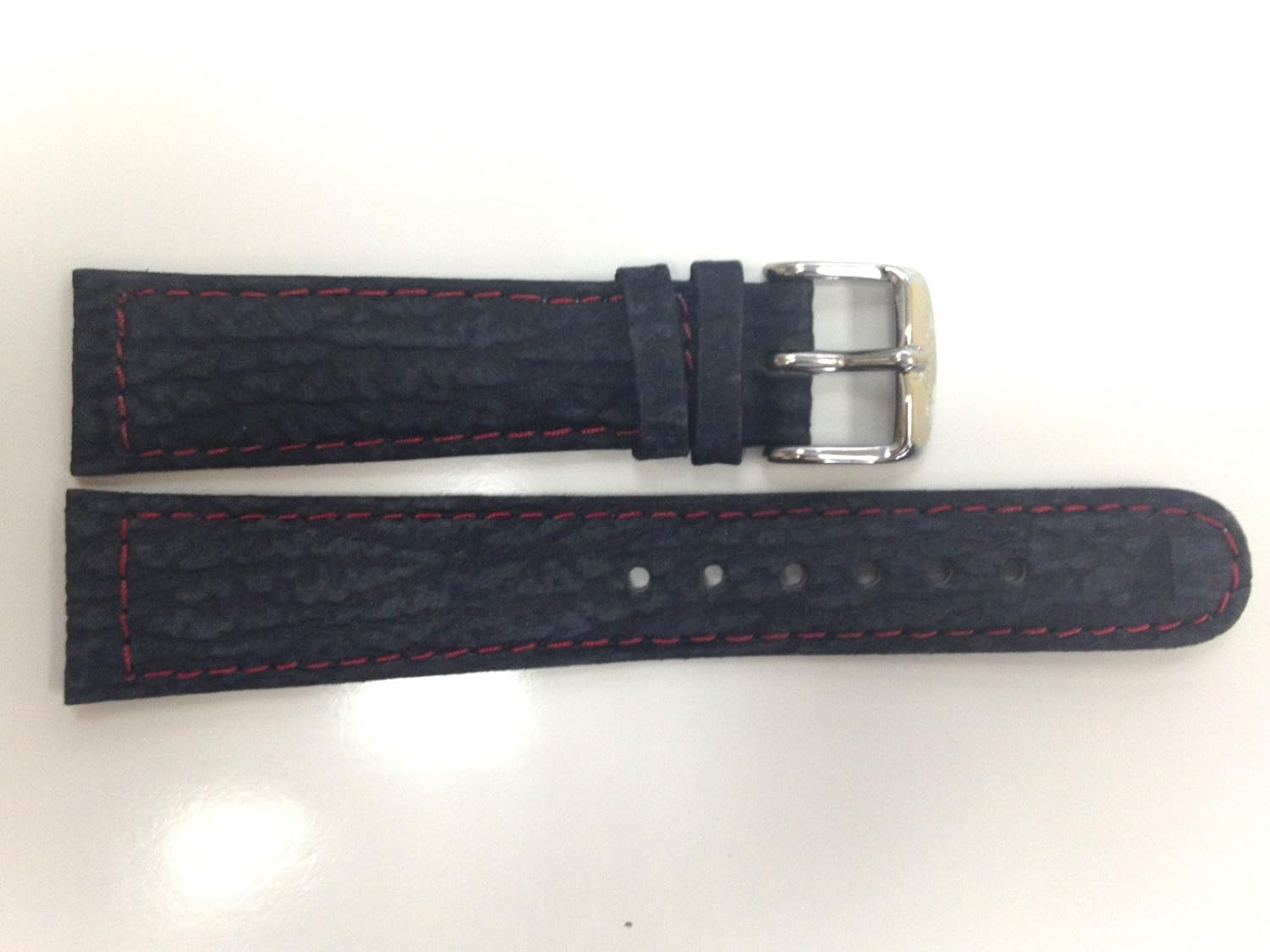 GORGEOUS 20MM FS GRAY PADDED RED STITCHED SHARK GRAIN LEATHER WATCH BAND STRAP