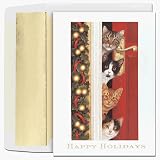 Cats Peeking Around Door - Boxed Holiday Christmas Cards