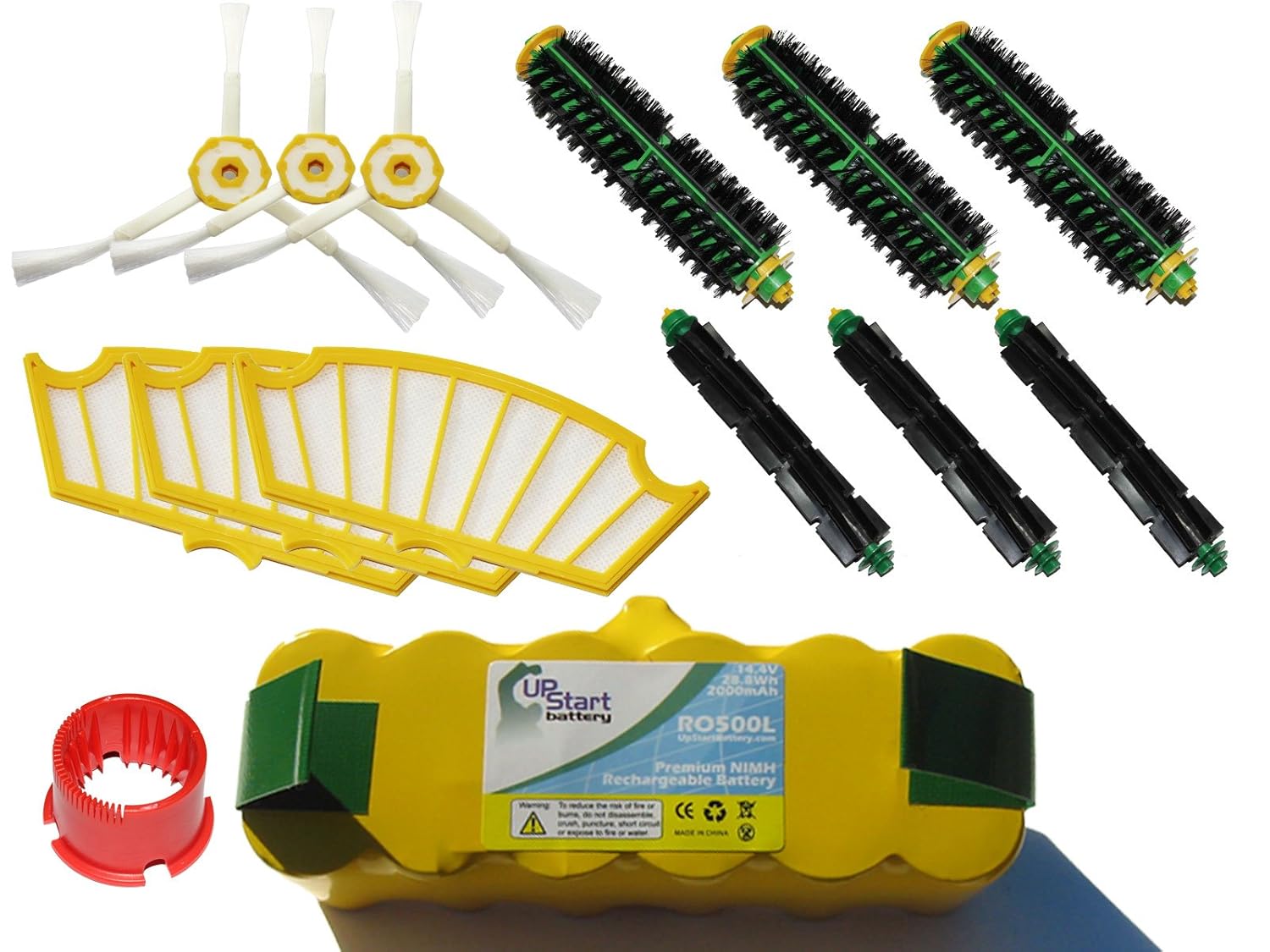 Replacement iRobot Roomba 551 Battery, Filter, Bristle Brush, Flexible Beater Brush, 3-Arm Side Brush and Brush Cleaning Tool - Kit Includes 1 Battery, 3 Filter, 3 Bristle Brush, 3 Flexible Beater Brush, 3 3-Arm Side Brush and 1 Brush Cleaning Tool
Replacement iRobot Roomba 551 Battery, Filter, Bristle Brush, Flexible Beater Brush, 3-Arm Side Brush and Brush Cleaning Tool - Kit Includes 1 Battery, 3 Filter, 3 Bristle Brush, 3 Flexible Beater Brush, 3 3-Arm Side Brush and 1 Brush Cleaning Tool