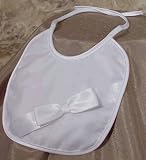 Organza Lined Christening Bib with Drop Pearled Bow Accent