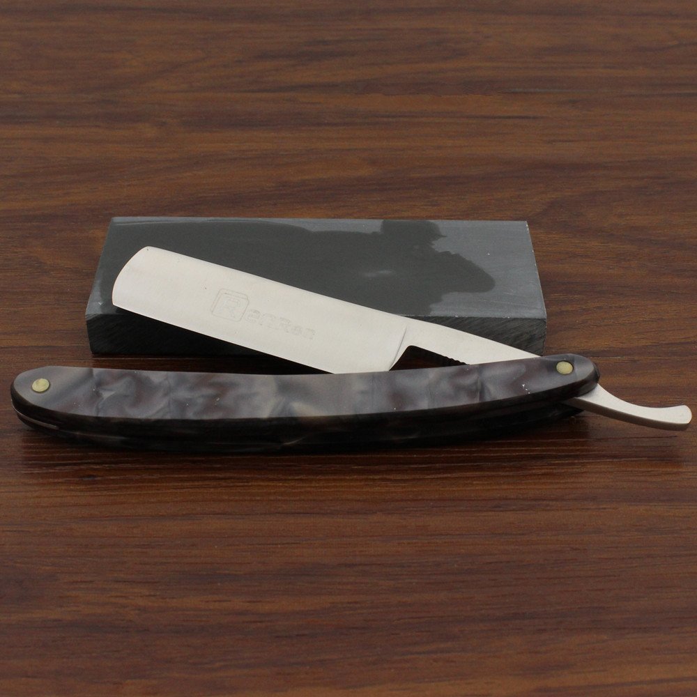 Vintage Design Barber Cut Throat Black Gray Acrylic Handle Straight