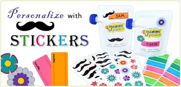 Personalize with stickers! Sticker sheets to decorate Yummi Pouch reusable food pouches.