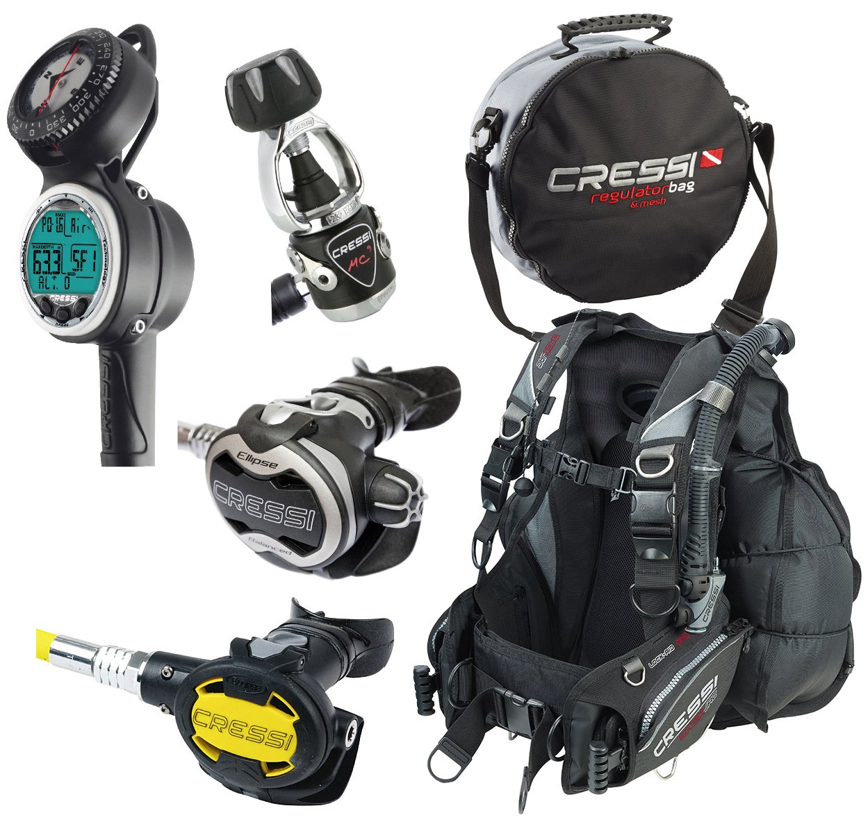 Cressi Back Jac BC, Giotto Computer, Balanced Regulator, Scuba Gear Package eBay