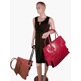 Croc Print Women's Wheeled Briefcase / Rolling Tote Bag / Croc Bag with Wheels By Eliebags