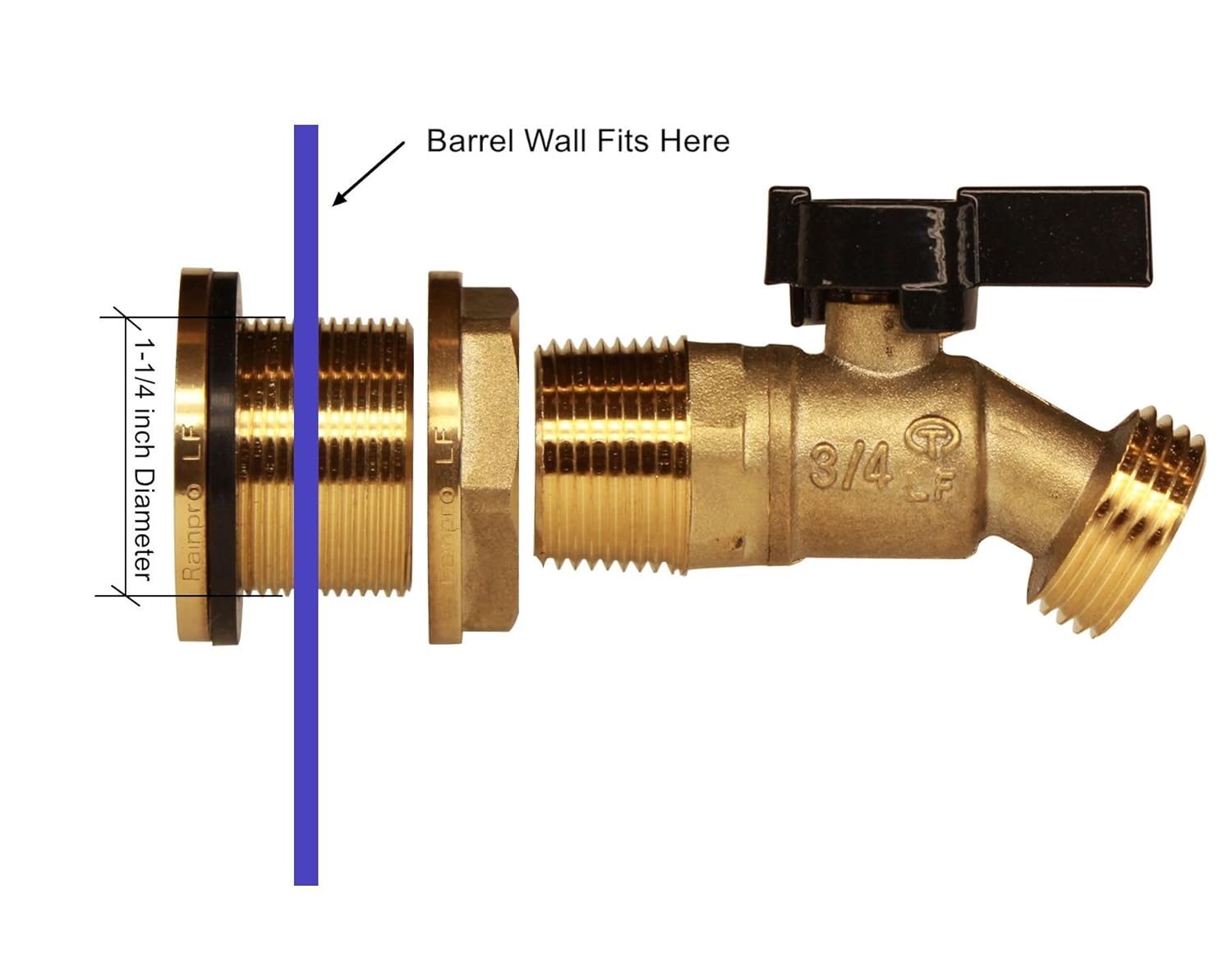 Ball Valve Spigot Brass Rain Barrels Quarter Turn Bulkhead Fitting