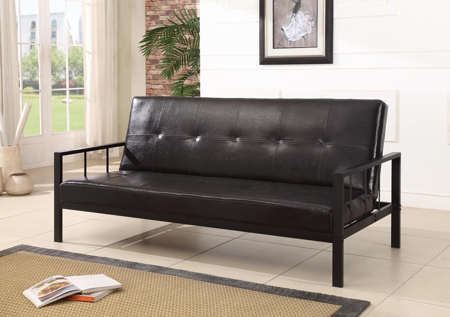 Black Vinyl With Heavy Duty Metal Frame Klik Klak Sofa Futon Bed