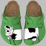 Birkis Clogs   Woodby   aus Birko-Flor in cow green background mit schmalem Fussbett