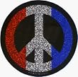 Sparkly, Glittery, Red, White & Blue (on Black) Patriotic Peace Sign - Sticker / Decal