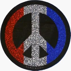 Sparkly, Glittery, Red, White & Blue (on Black) Patriotic Peace Sign - Sticker / Decal