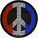 Sparkly, Glittery, Red, White & Blue (on Black) Patriotic Peace Sign - Sticker / Decal