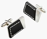 Stainless Steel Cufflinks with Black leather accents