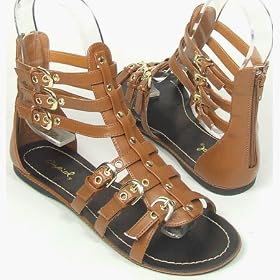 LI01 Studded Gladiator Flat Sandals RUST Tan