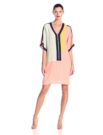 Donna Morgan Women's Color Block V-Neck Shift Dress with Front Zipper ...